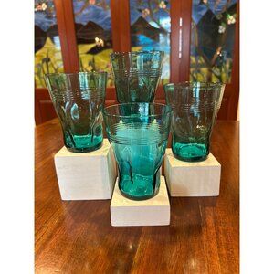 Vintage Green Crinkle Water Glasses.